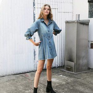 Free People Hannah Denim Mini Dress Medium Indigo